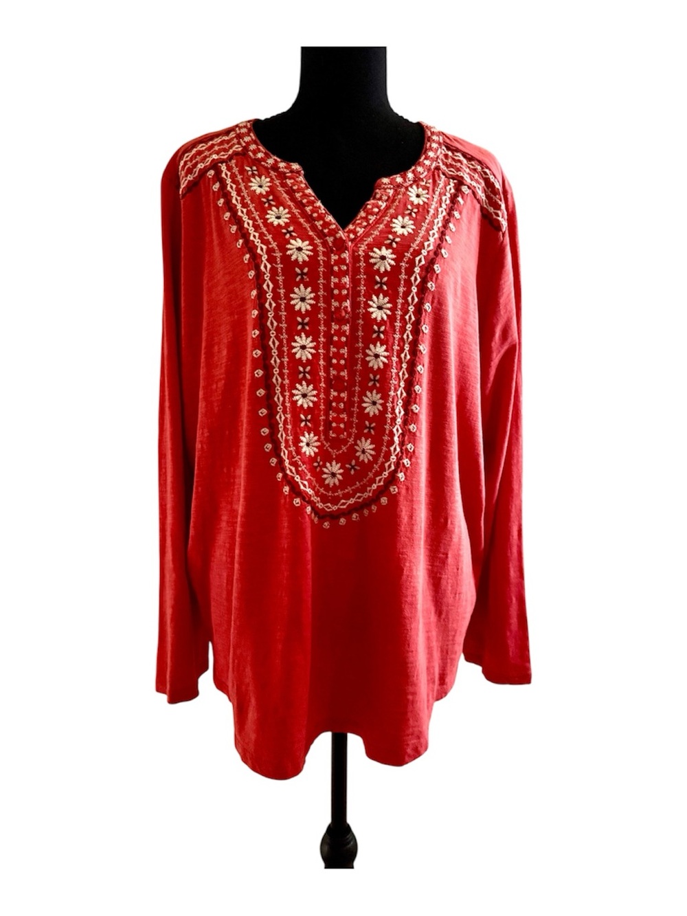 Style & Co NWT Long Sleeve Embroidered V-Neck Stretch Blouse Women's Size 2X